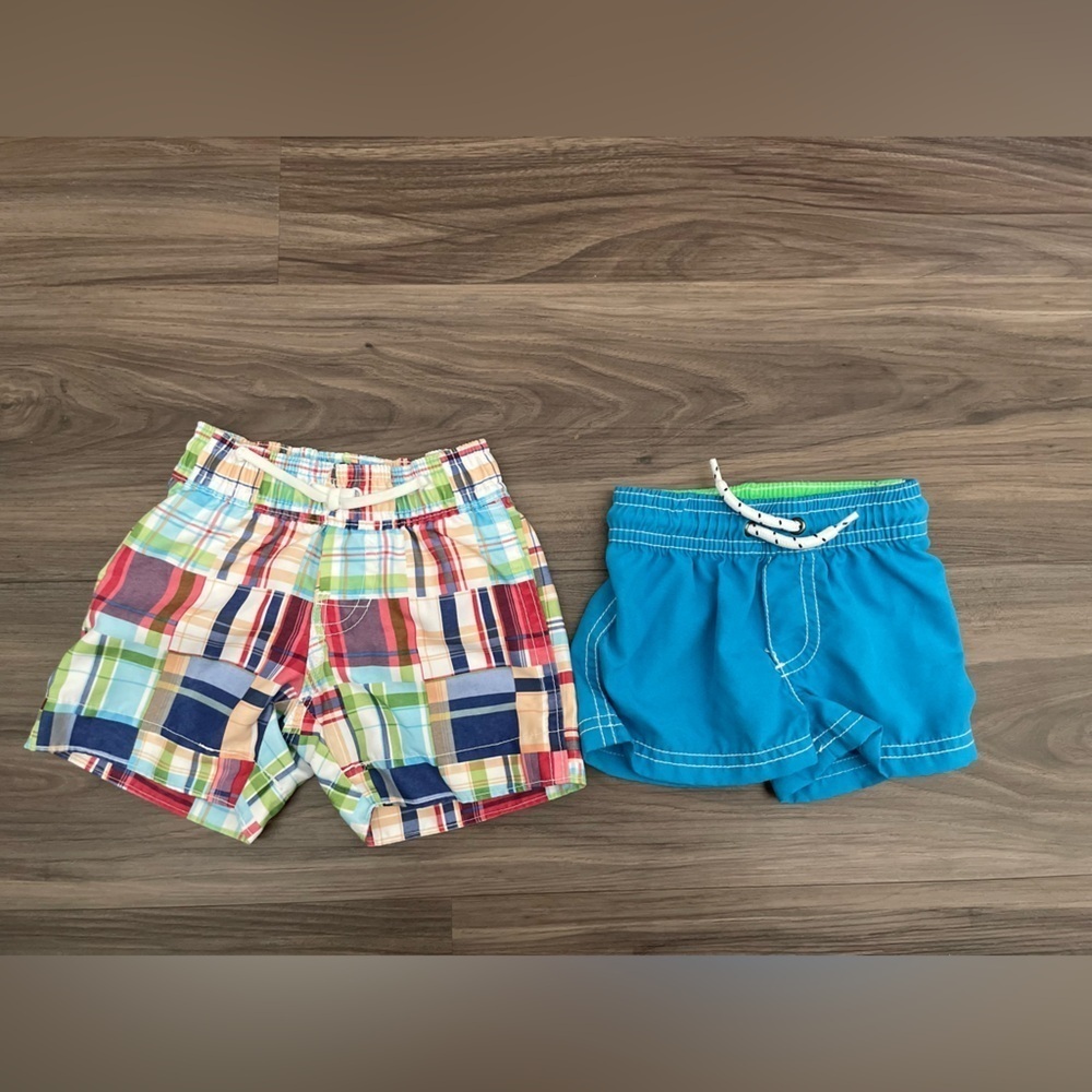 Carter's Multicolor Plaid and Blue Kids Swim Trunks size 3M